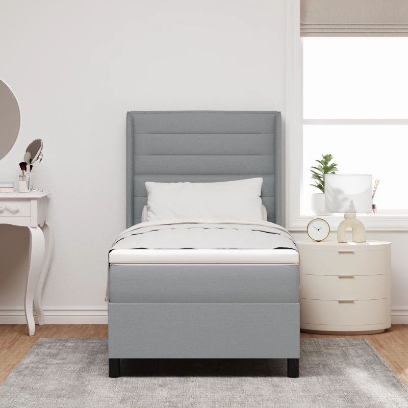 κουβέρτα Box Spring με στρώμα vidaXL Γκρι ανοιχτό 100x200 εκ. ύφασμα