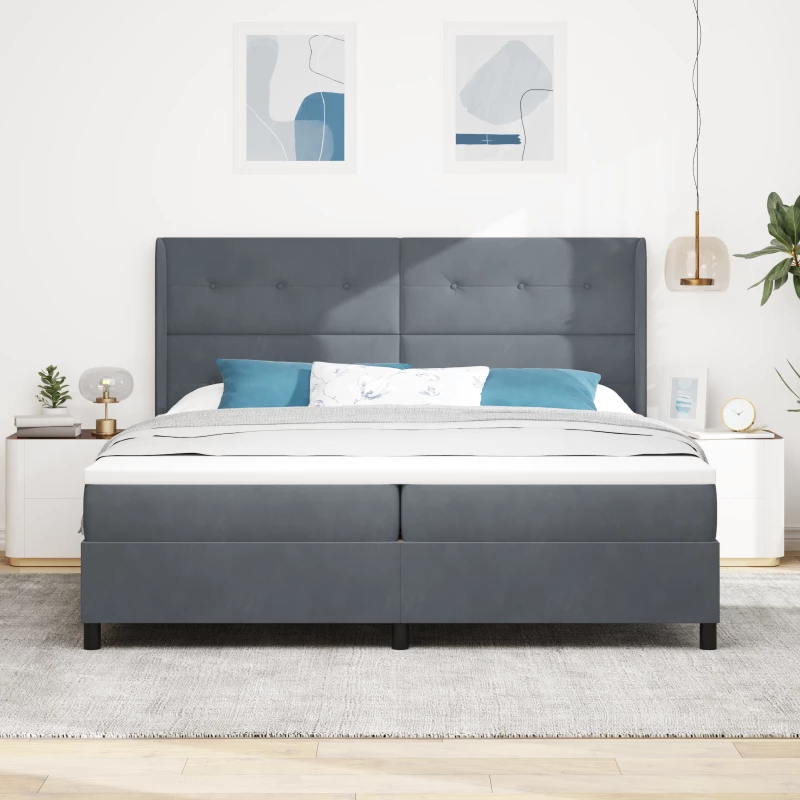 vidaXL Στρώμα Κρεβατιού με Στρώμα Σκούρο Γκρι 200x200 εκ Βελούδο