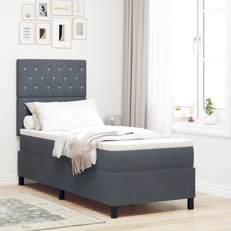 κρεβάτι box spring vidaXL με στρώμα & LED σκούρο γκρι 80x200 εκ. βελούδο