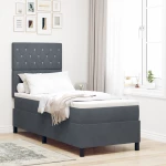 κρεβάτι box spring vidaXL με στρώμα & LED σκούρο γκρι 80x200 εκ. βελούδο