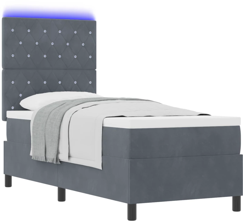 κρεβάτι box spring vidaXL με στρώμα & LED σκούρο γκρι 80x200 εκ. βελούδο