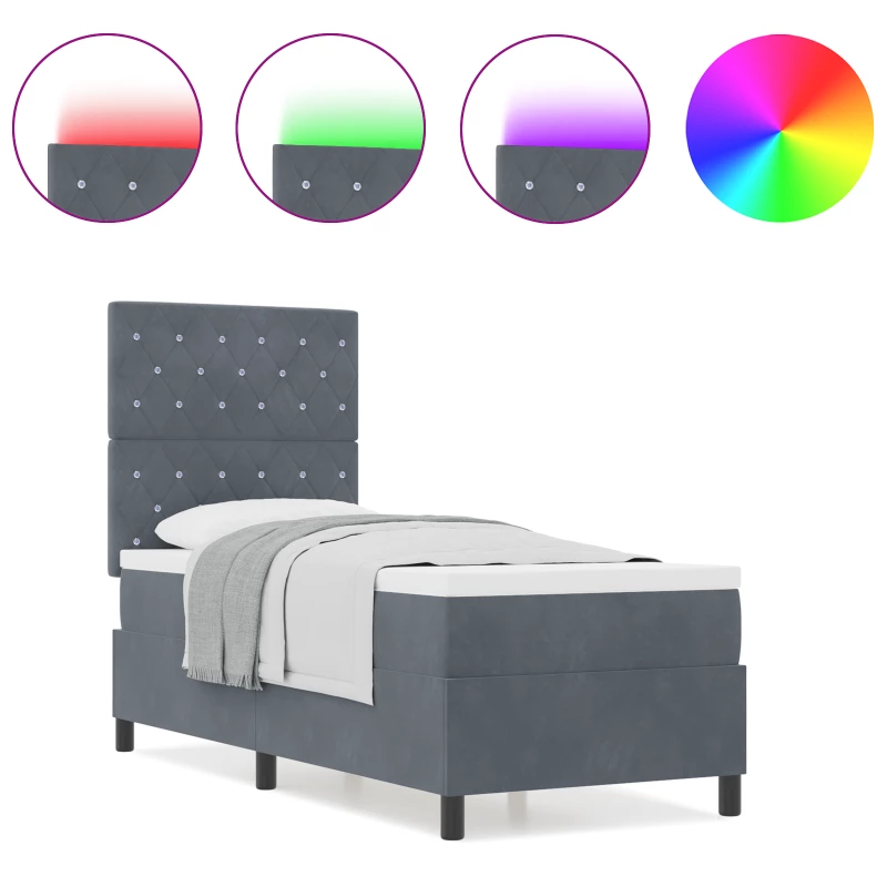 κρεβάτι box spring vidaXL με στρώμα & LED σκούρο γκρι 80x200 εκ. βελούδο