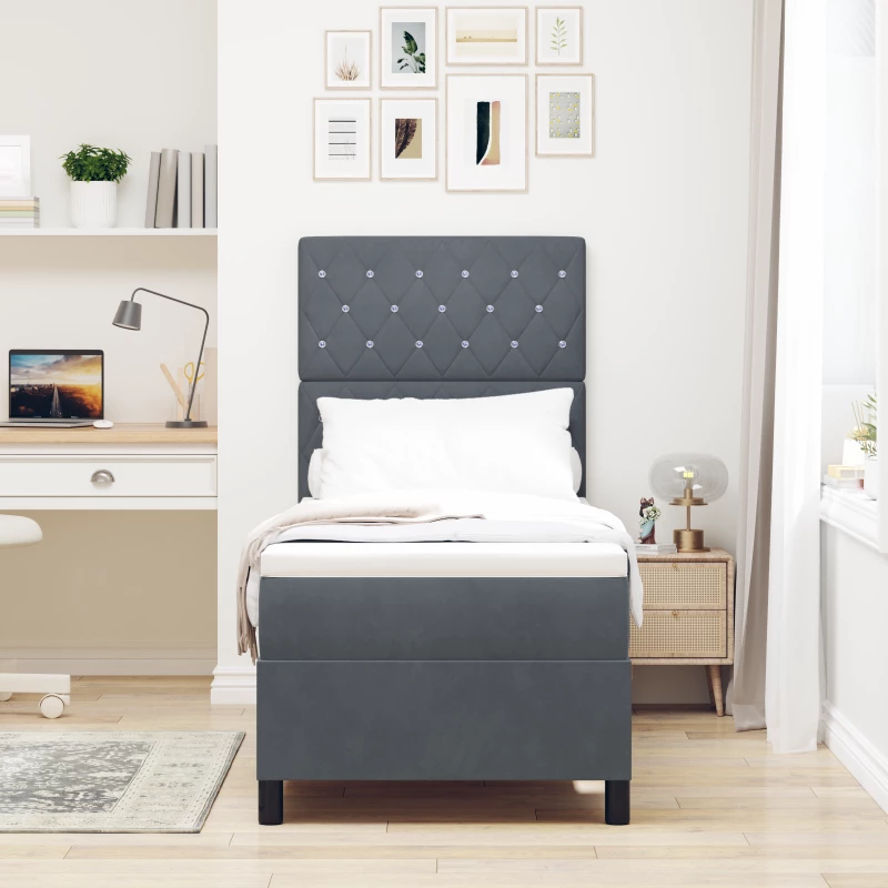 κρεβάτι box spring vidaXL με στρώμα & LED σκούρο γκρι 80x200 εκ. βελούδο