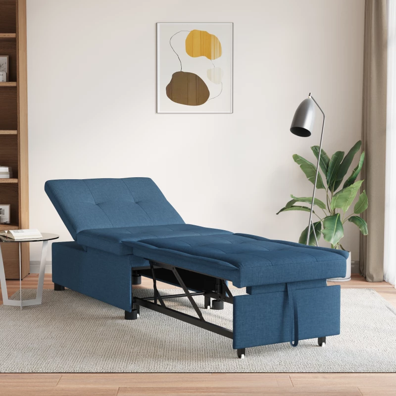 vidaXL Καναπές Κρεβάτι 3 σε 1 με Pull-Out Σχεδίαση σε Μπλε Ύφασμα