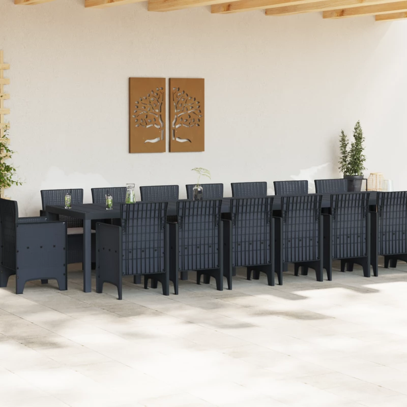 vidaXL Σετ Τραπεζαρίας Κήπου 17 Τεμαχίων με Μαξιλάρια Ανθρακί Πολυρατάν
