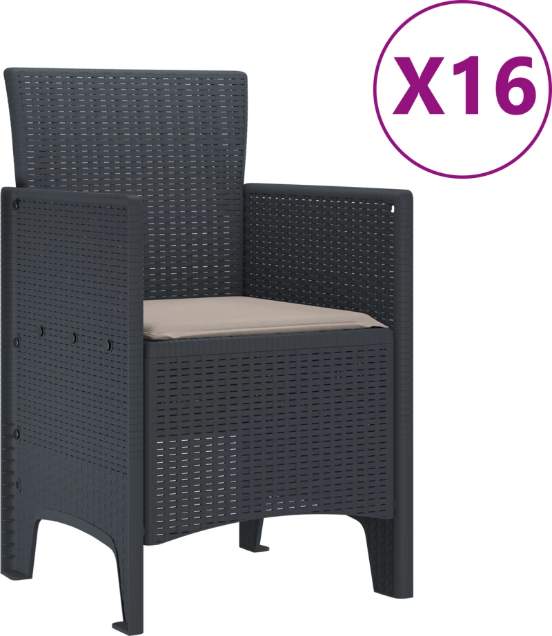 vidaXL Σετ Τραπεζαρίας Κήπου 17 Τεμαχίων με Μαξιλάρια Ανθρακί Πολυρατάν