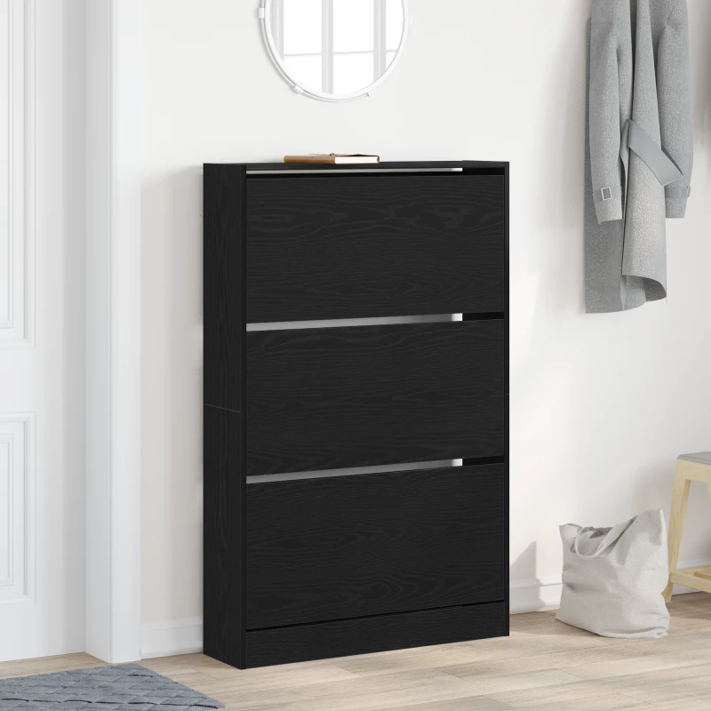 vidaXL ντουλάπα παπουτσιών Μαύρο Δρυς 80x21x125,5 εκ Επεξεργασμένο ξύλο