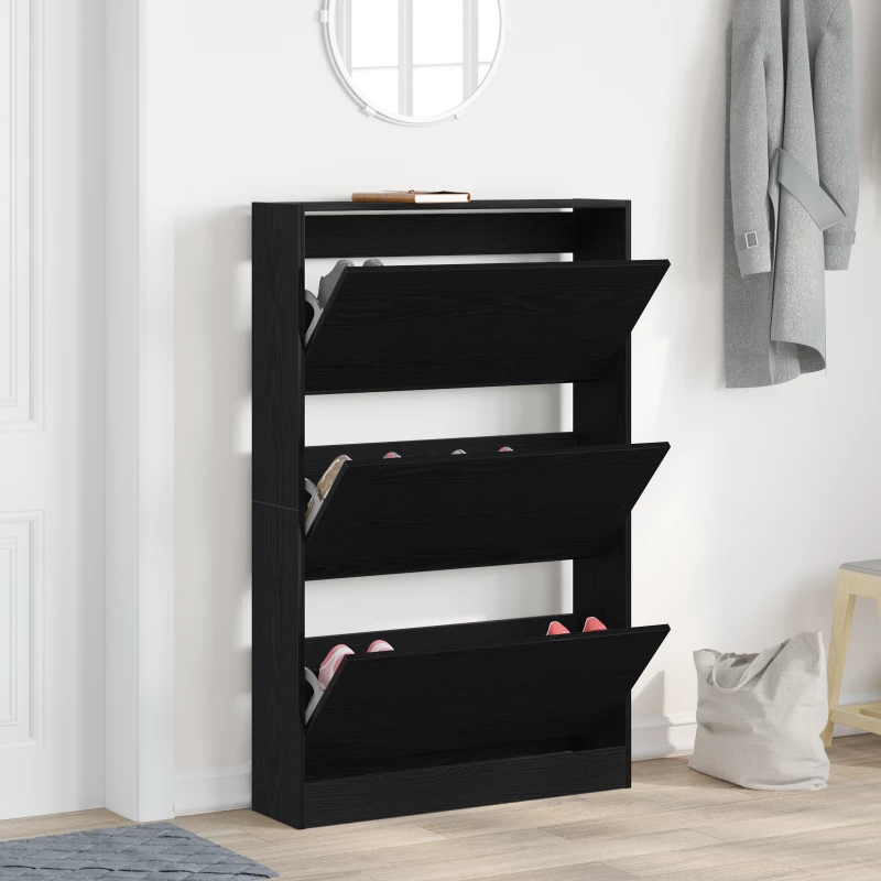 vidaXL ντουλάπα παπουτσιών Μαύρο Δρυς 80x21x125,5 εκ Επεξεργασμένο ξύλο