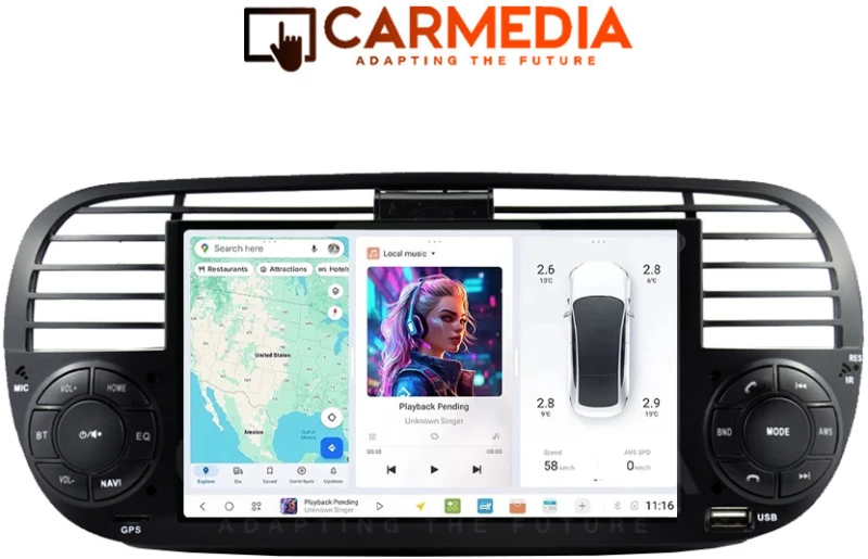 CARMEDIA CMTDU4087-3 OEM 7'' FIAT 500 2007-2015 BLACK