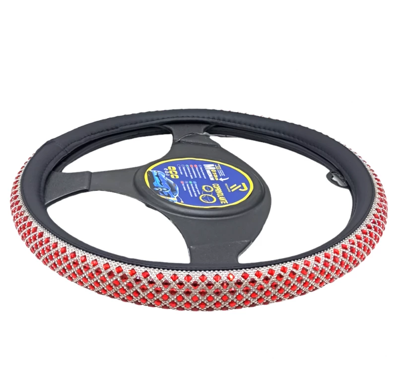 Κάλυμμα Τιμονιού Αυτοκινήτου με Στρας 37-39cm W16680 κόκκινο