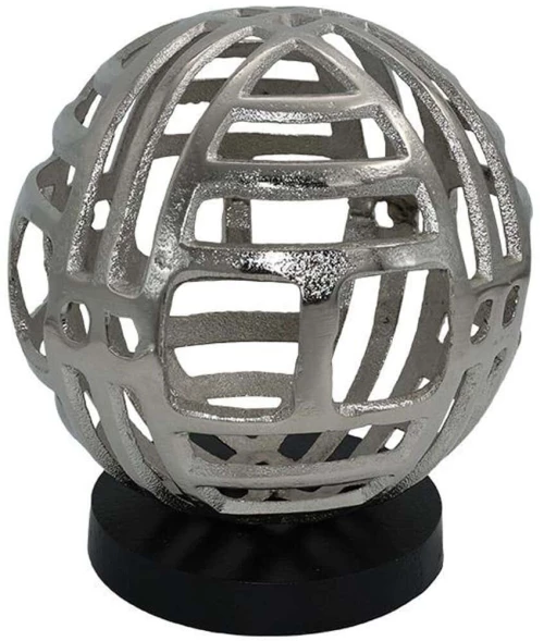 Διακοσμητικό Επιτραπέζιο Ball 934-124-015 19x19x21cm Nickel-Black Ξύλο,Αλουμίνιο