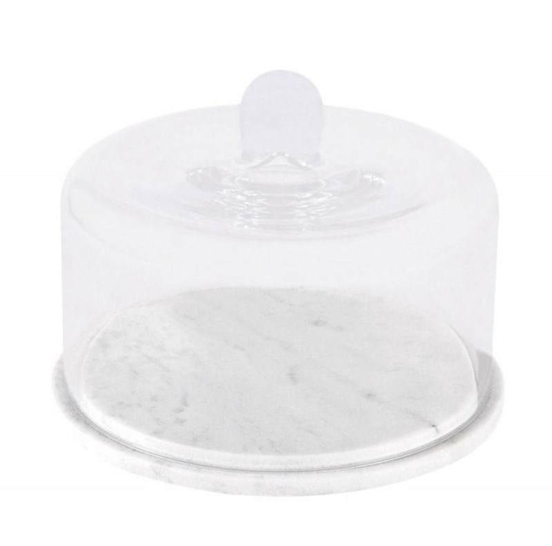 Τυριέρα Με Καπάκι AH-CC24560 Φ24x18cm White-Clear Andrea House Μάρμαρο,Γυαλί