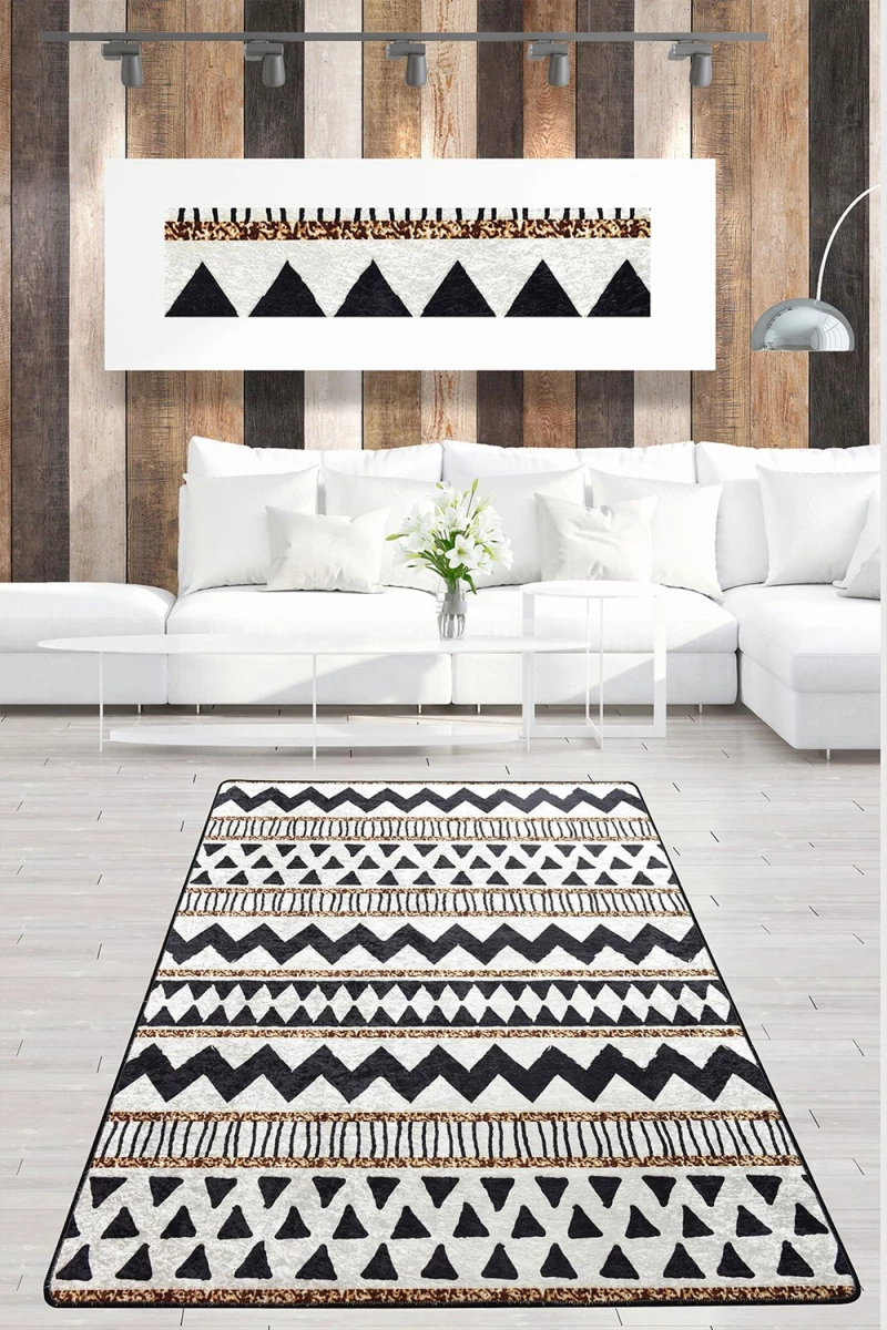 Χαλί Linie 882CHL2988 White-Black-Gold Conceptum Hypnose 80X140cm