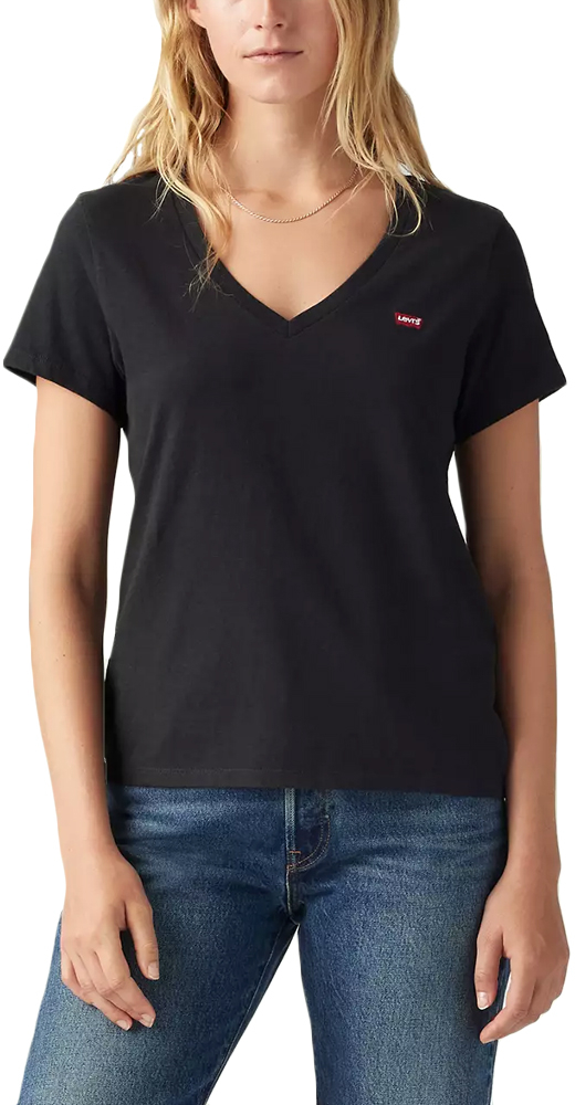 LEVI'S PERFECT SLUB LOGO V NECK T-SHIRT WOMEN LEVI'S ΜΑΥΡΟ (002VR-0000)