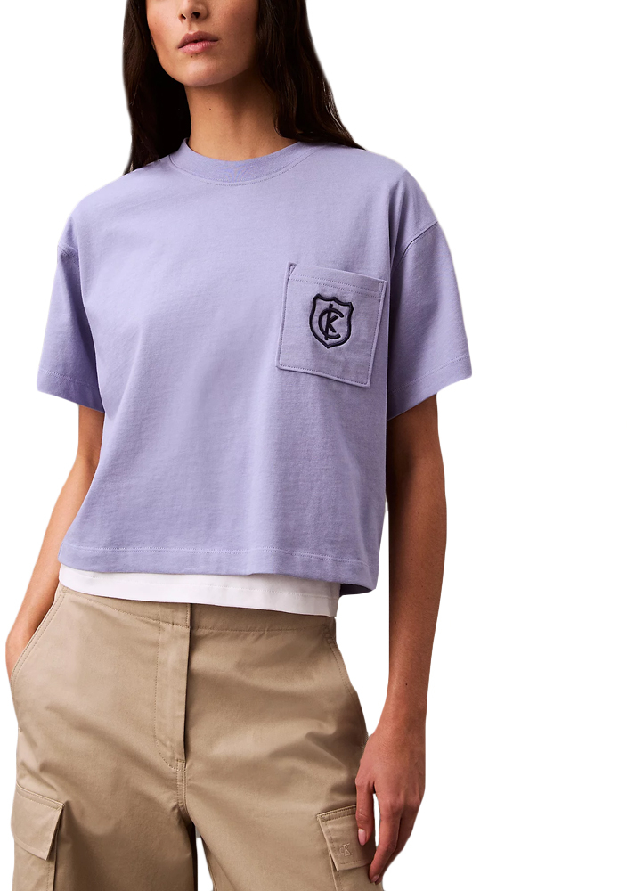 CALVIN KLEIN BOXY CREST CROP LOGO POCKET T-SHIRT WOMEN CALVIN KLEIN ΜΩΒ (LV047B847G-RMJ)