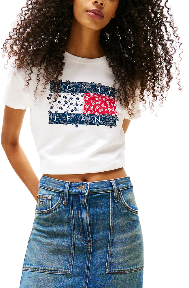 TOMMY HILFIGER TOMMY JEANS FLORAL FLAG REGULAR FIT T-SHIRT WOMEN ΕΚΡΟΥ- ΚΟΚΚΙΝΟ- ΜΠΛΕ (DW0DW20897-YBL)