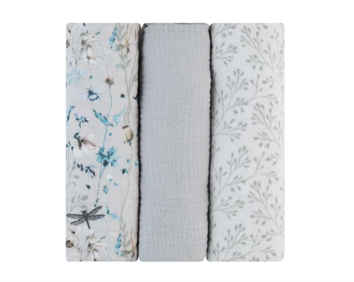 Kikka Boo Πάνες αγκαλιάς από μουσελίνα 3 τμχ 100x100 cm Dreamy Fields Grey 31103010112