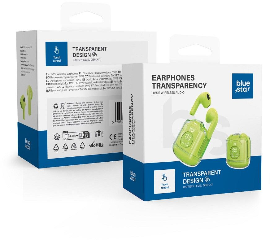 Wireless earbuds Blue Star Transparency Fi22 TWS green