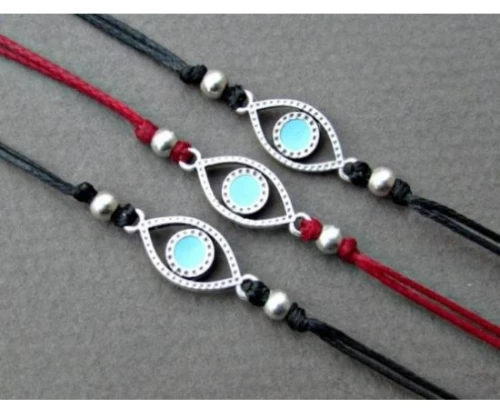 Βραχιόλι από κερωμένο κορδόνι με ματάκι - Κόκκινο