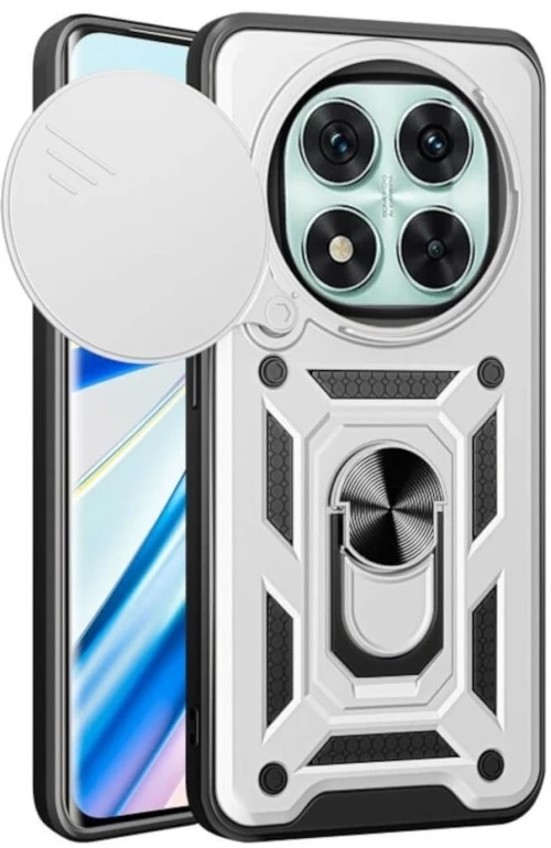 Θήκη Xiaomi Redmi Note 14 Pro 5G / Poco X7 Bodycell Armor Slide Ανθεκτική με Κάλυμμα για την Κάμερα & Μεταλλικό Ring Holder - Silver (5206015081149)