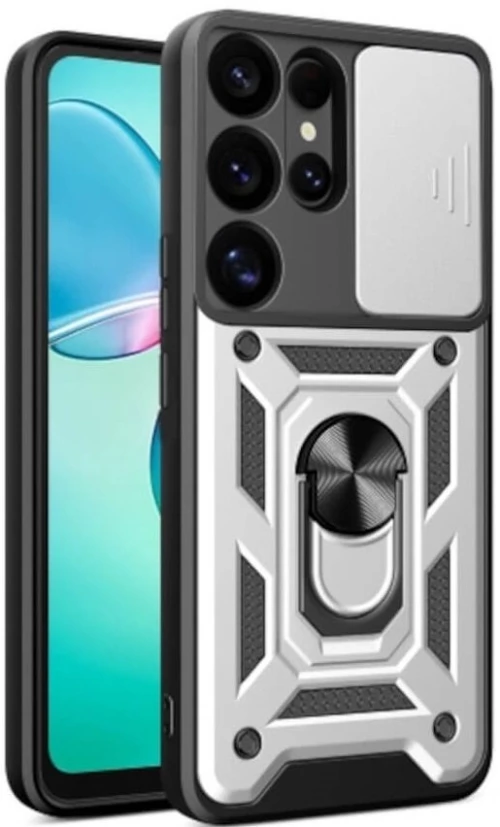 Θήκη Samsung Galaxy S25 Ultra Bodycell Armor Slide Ανθεκτική με Κάλυμμα για την Κάμερα & Μεταλλικό Ring Holder - Silver (5206015081026)