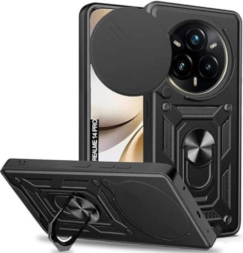 Θήκη Realme 14 Pro Bodycell Armor Slide Ανθεκτική με Κάλυμμα για την Κάμερα & Μεταλλικό Ring Holder - Black (5206015080258)