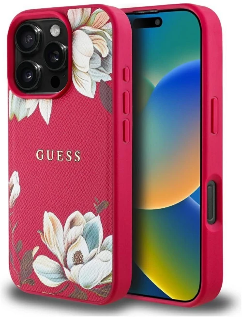Guess Grained Printed Flower Pattern MagSafe case for iPhone 16 Pro Max Φούξια - (GUE004426-0)