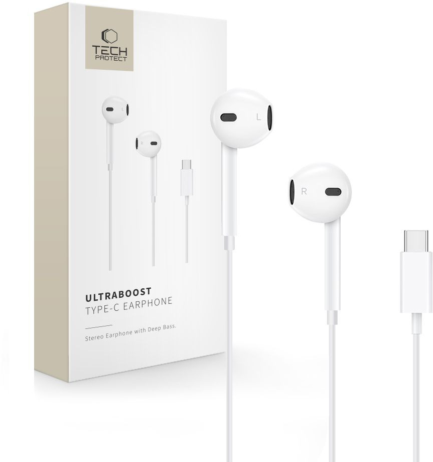 Tech-Protect Ultraboost In-ear Handsfree Ακουστικά με Βύσμα USB-C - Λευκό