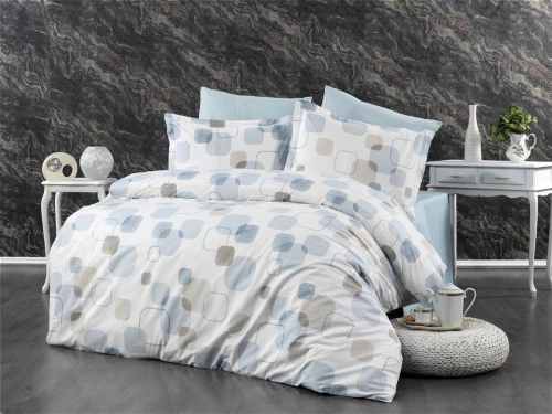 Σεντόνια Εμπριμέ Σετ 4 τεμ Μελίνα 707 240X270 White-Light Blue 100% Cotton - -