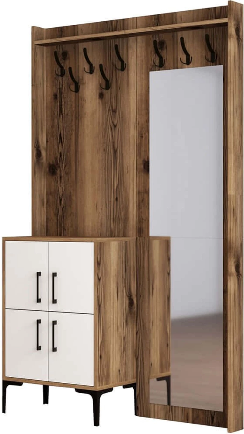 Έπιπλο Εισόδου Berlin 845HCT4208 120x35x200cm Walnut-White Μοριοσανίδα, Μέταλλο
