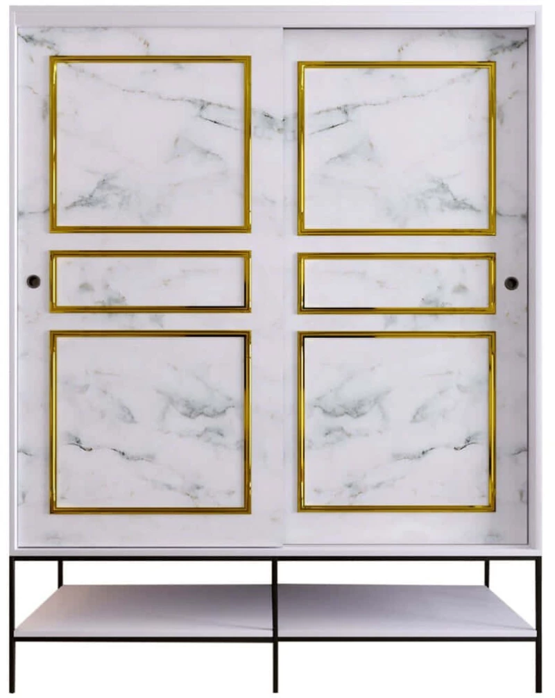 Ντουλάπα Δίφυλλη Martin 801CMY3444 150x57x200cm Marble Effect White-Gold Δίφυλλη