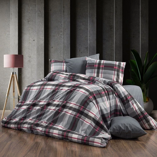 Σεντόνια Εκάβη 424 (Σετ 3τμχ) Grey-Bordeaux DimCol Μονό 160x240cm Βαμβάκι-Πολυέστερ