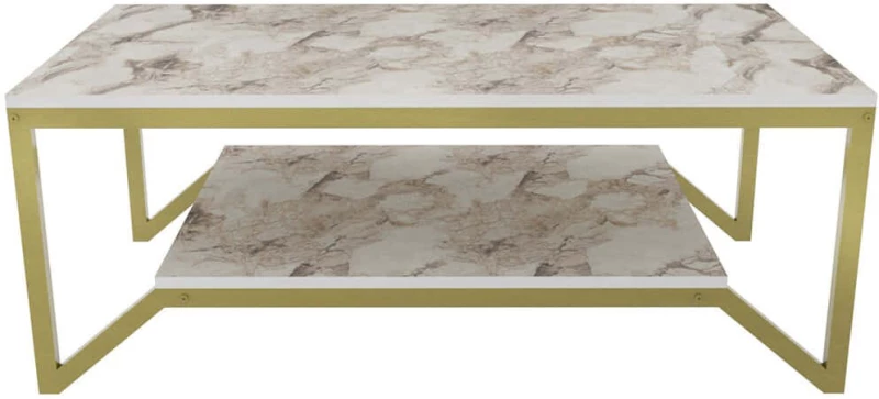 Τραπέζι Σαλονιού Flora 322RTC1202 120x60x45,8cm Marble Effect White-Gold