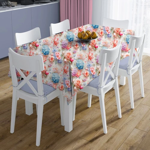 Τραπεζομάντηλο Αλέκιαστο Ορτανσίες 464 Με Τραβέρσα (Σετ 2τμχ) ) Multi DimCol 140x300 Βαμβάκι-Πολυέστερ