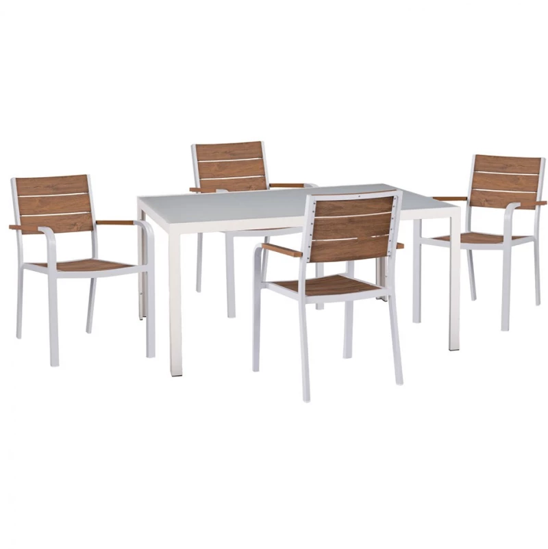 Τραπεζαρία Κήπου (Σετ 5Τμχ) HM11706.01 55x56x85cm White-Natural 4 Θέσεων