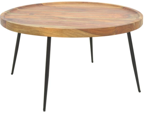 Τραπέζι σαλονιού Tavolo  μασιφ ξύλο sheesham σε καρυδί απόχρωση με μαύρα μεταλλικά πόδια Φ75x39εκ