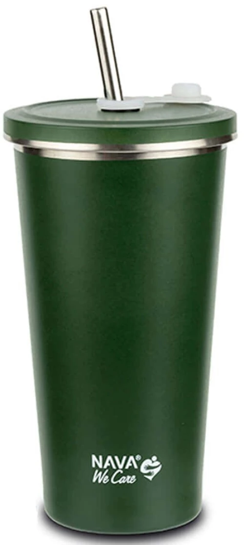 Ποτήρι - Θερμός Με Καλαμάκι We Care 10-110-040 Φ10x18,5cm 520ml Green Nava