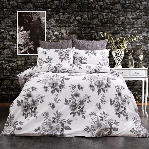 Σεντόνια Βερονίκη 487 (Σετ 4τμχ) White-Grey DimCol Queen Size 240x270cm Βαμβάκι-Πολυέστερ