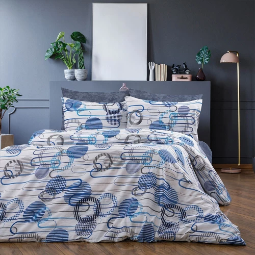 Σεντόνια Διώνη 602 (Σετ 4τμχ) White-Blue DimCol Queen Size 240x270cm Βαμβάκι-Πολυέστερ