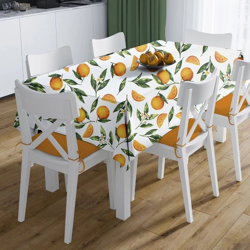 Τραπεζομάντηλο Αλέκιαστο Oranges 474 White-Orange DimCol 180x300 Βαμβάκι-Πολυέστερ