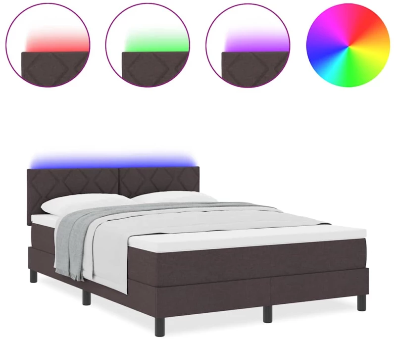 vidaXL Κρεβάτι με Στηρίγματα και Στρώμα & LED Καφέ 160x200 εκ. Ύφασμα