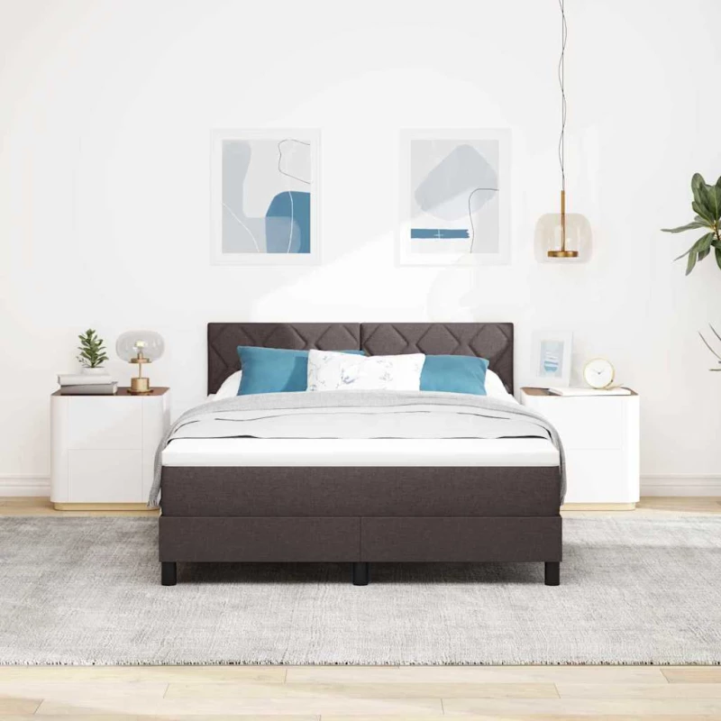 vidaXL Κρεβάτι με Στηρίγματα και Στρώμα & LED Καφέ 160x200 εκ. Ύφασμα