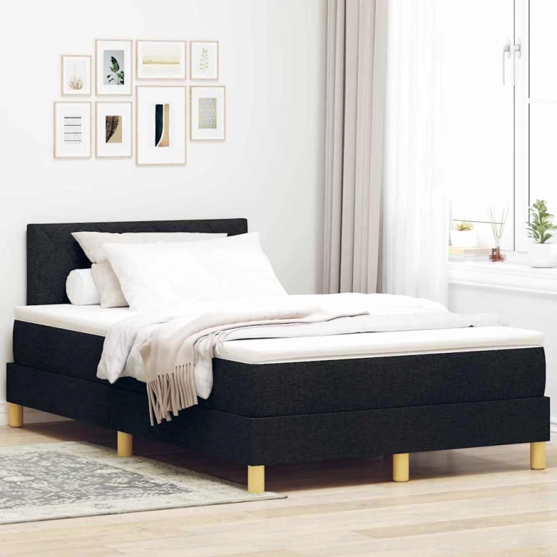vidaXL Κρεβάτι Box Spring με Στρώμα & LED Μαύρο 120x200 εκ Υφασμάτινο