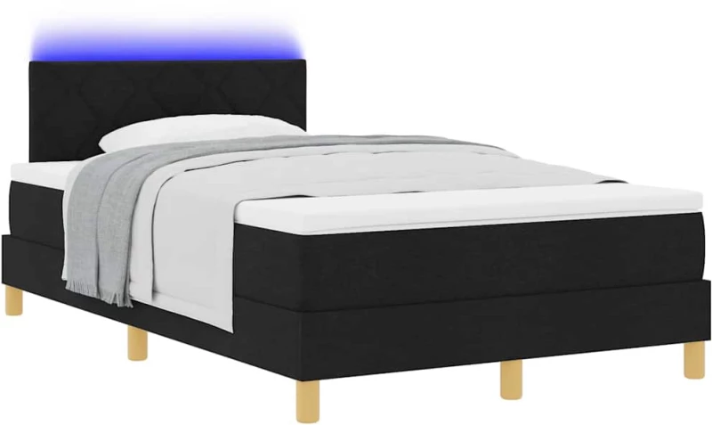 vidaXL Κρεβάτι Box Spring με Στρώμα & LED Μαύρο 120x200 εκ Υφασμάτινο