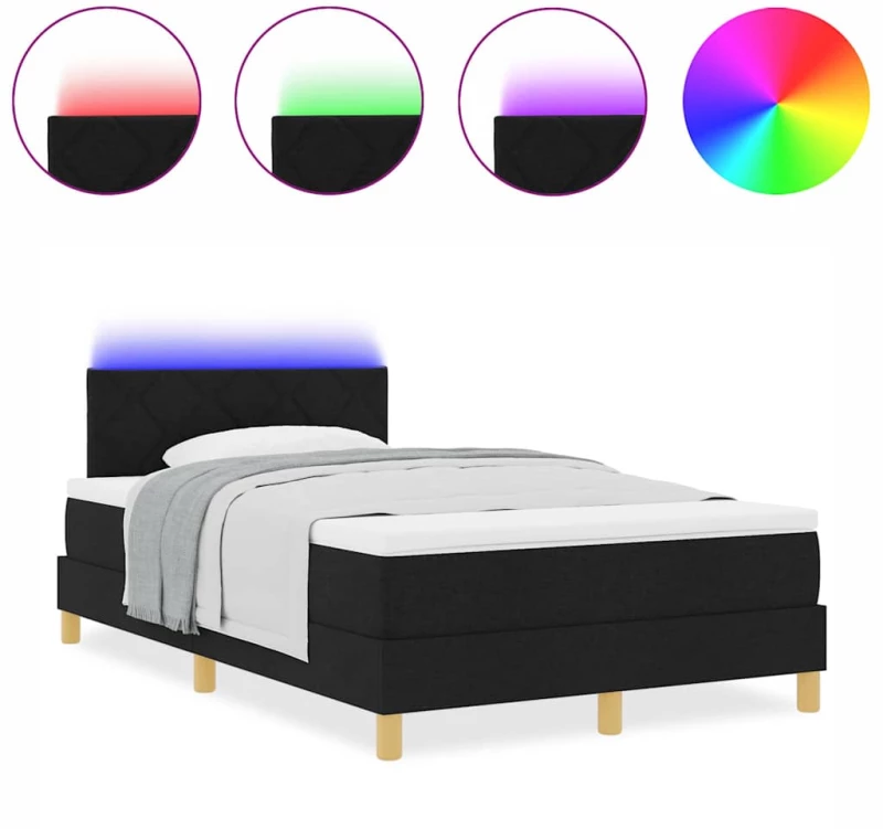 vidaXL Κρεβάτι Box Spring με Στρώμα & LED Μαύρο 120x200 εκ Υφασμάτινο