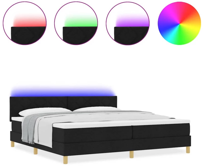 vidaXL Κρεβάτι με Κοίλωμα και Στρώμα & LED Μαύρο 200x200 εκ. Ύφασμα