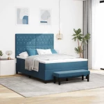 vidaXL Κρεβάτι Box Spring με Στρώμα & Πάγκο Σκούρο Μπλε 160x200 εκ. Βελούδο