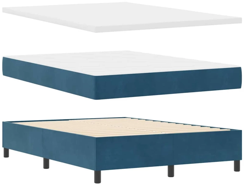 vidaXL Κρεβάτι Box Spring με Στρώμα & Πάγκο Σκούρο Μπλε 160x200 εκ. Βελούδο