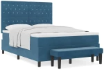 vidaXL Κρεβάτι Box Spring με Στρώμα & Πάγκο Σκούρο Μπλε 160x200 εκ. Βελούδο
