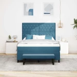 vidaXL Κρεβάτι Box Spring με Στρώμα & Πάγκο Σκούρο Μπλε 160x200 εκ. Βελούδο